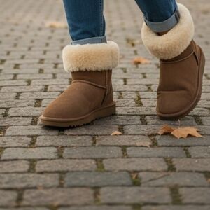 BearPaw Brown Ankle Boots with Cream Fur